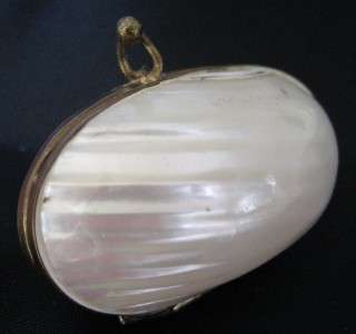 Antique Shell Mother Of Pearl Snuff Pill Box Container  