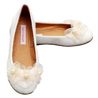 Ivory Flower Pearl Leather Ballet Flat Shoes Infant Toddler Girls 4 4
