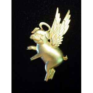  Flying Angel Pig With Halo Goldtone Pewter Pin by JJ 
