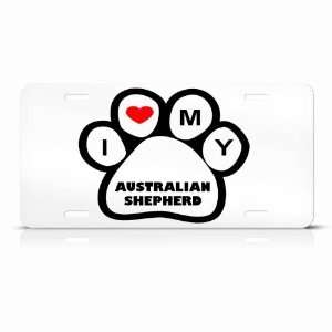  Australian Shepherd Dog Dogs White Animal Metal License 