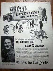 1940 LISTERINE Tooth Paste Big Tube Lasts Ad  