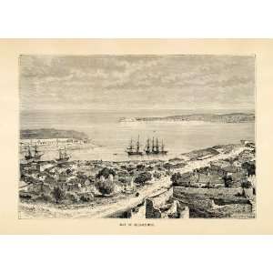   Cityscape Seaport Black Sea Ships   Original Engraving