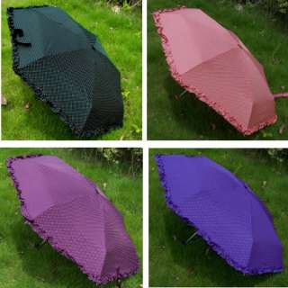 Ruffle Polka dot Compact Parasol Folding Umbrella Pdh  