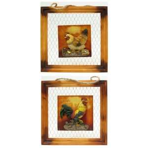  Hen & Rooster Plaque Set of two 