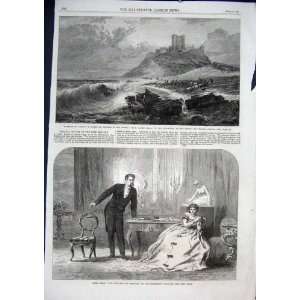  Bamborough Castle By Hayes Old Print 1866 Distres Signa 