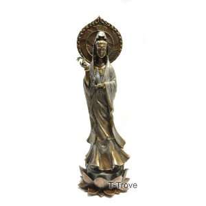    Cold Cast Bronze Quan Yin Standing on Lotus Throne