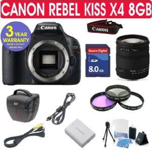  CANON REBEL KISS X4 + SIGMA 18 200mm LENS + 8GB MEMORY 