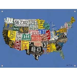  USA License Plate Map   Light Blue Mural Banner Baby