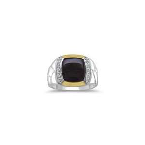   03 CT SILVER & 14K YELLOW GOLD ONYX FASHIONABLE MENS RING 4.5 Jewelry
