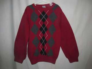   Holiday Aviator Red Argyle Christmas Sweater Boy Medium 7 8 EUC  