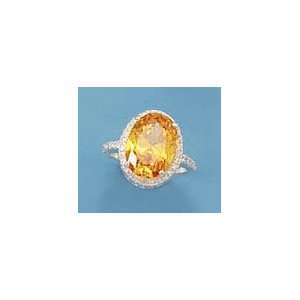 Sterling Silver Ring, 11x15mm Yellow/Clear Cubic Zirconia CZ, 11/16 in 
