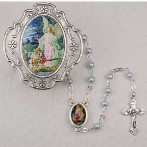   Angel Blue Rosary with Box Baptism Christening Communion Gift Baby