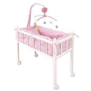   Collection 1720 Crib w/Wheels, Pink Gingham Bedding, Mobile Baby