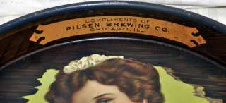   PILSEN BREWING CO.CHICAGO METAL OLYMPIA GIRL BEER ADVERTISING TRAY