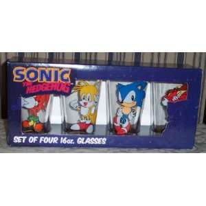  SONIC The Hedgehog Characters 4 Piece 16 Ounce GLASSWARE 