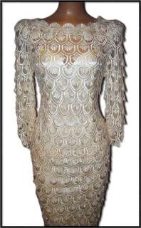   VTG 70s 20s BIANCHI Art Deco Flapper Gown Lace Crochet Wedding Dress