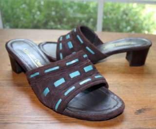 COLDWATER CREEK Brown & Turquoise Sandals Slides 6 1/2  