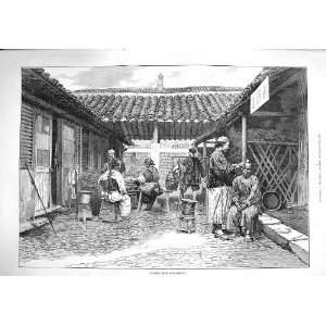   1876 Scene Chinese Itinerant Barbers Men China People