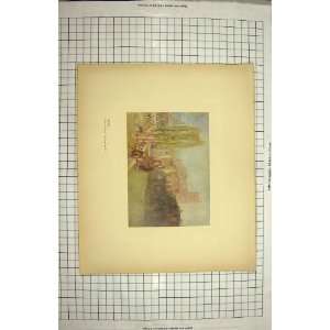   COLOUR PRINT DRAWING TROYES RIVER SEINE FRANCE SCENE