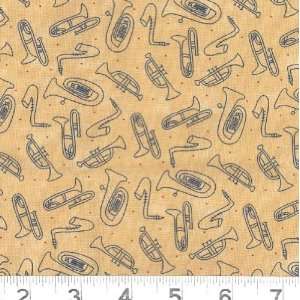  45 Wide 76 Trombones Sketched Horns Navy Fabric By The 