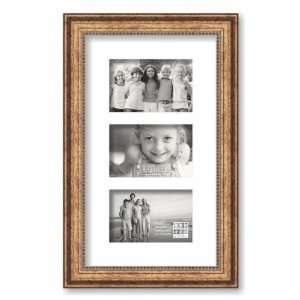  Sixtrees Antique Gold Bead Matted Triple Frame, 4 by 6 