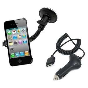  Car Suction Mount Holder & Car Charger For iPhone 4S Black 