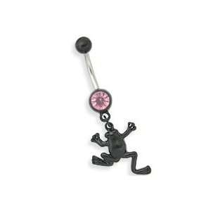    14G 7/16 Pink Gem with Oil Black Dangle Frog Belly Jewelry