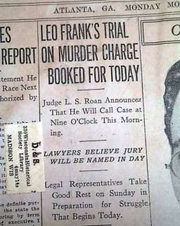 LEO FRANK Mary Phagan Murder Trial START 1913 in an Atlanta Newspaper 