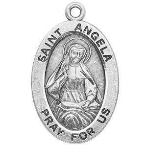   Oval Medal Necklace Patron Saint St. Angela with 18 Chain in Gift Box