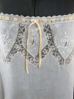   Edwardian Linen Embroid Filet Lace Trimmed Petticoat Pantie Slip