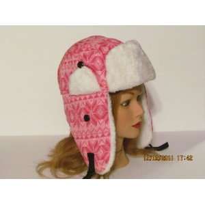    Pink/White Snowflake Foux Fur Bomber Hat Cap 