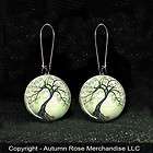 Green Tree of Life Moon Button Earrings Pierced RSLM
