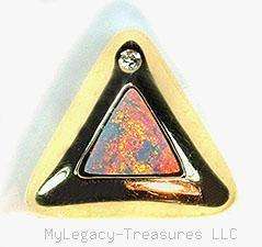   + diamond 14K gold pyramid pendant birthstone Australian opala opale