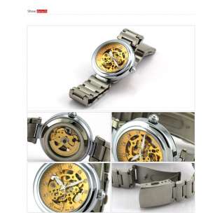 Sport Style Mens Alloy Auto Skeleton Mechanical Military Watch Unisex 
