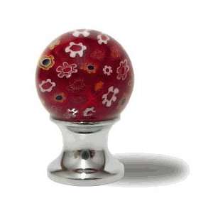   Art Glass Knob   Ruby Red w/ Flowers LAK 010 DR