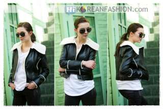 hi korean fashion*Aviator Fur Lambskin Leather Bomber Jacket Womens 