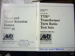 AVO INTERNATIONAL TTR & Rotation Testers Instr Manuals  