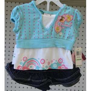 Disney Princess Infant Girl 2pc Set. 12 Month. Green, Shirt, Jeans