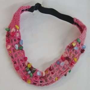  Crochet and Beaded Headband   Adjustable Headband, Pink in 