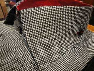 AXXESS HIGH SPREAD COLLAR SHIRT BLACK WHITE HOUNDSTOOTH BLACK RED 