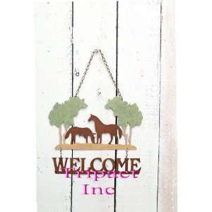  12.5 Metal Scenic Home Décor Horse Welcome Sign