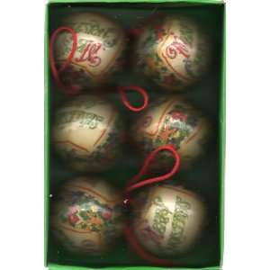  6 Beautiful Victorian Style Paper Mache Christmas Balls 