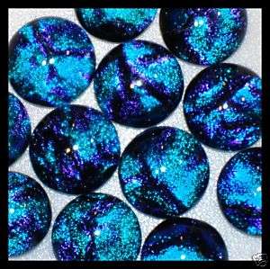 SURPRISE AZURE BLUE Fused Glass DICHROIC Cabs Beads  