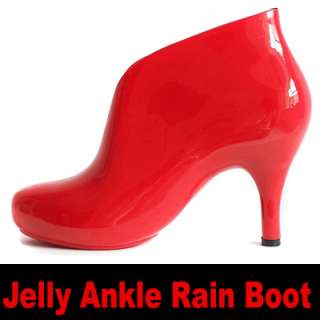 Women Jelly Ankle Rain Boot Boots shoes Red High Heel  