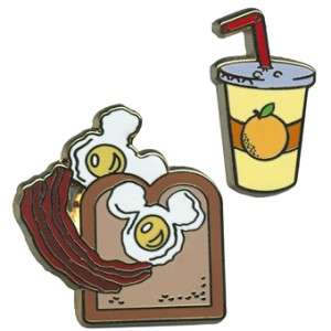 Disney Orange Juice & Toast Eggs Bacon 2 pc Pin Set New  