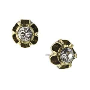  Bellissimo Flower Brass and Crystal Stud Earrings Jewelry