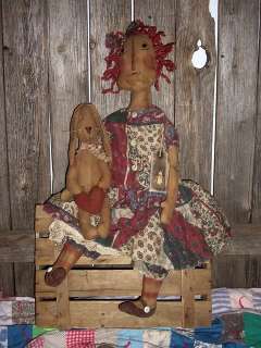 PATTERN* Primitive Raggedy Annie and Her Bunny Rabbit DOLL PATTERN 