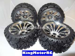   Kingmotor T2000 All Terrian tires, chrome wheels fits HPI Baja, 5B, 5T