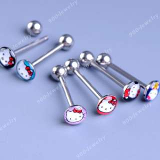 6x Mixed Hellokitty Stainless Steel Plastic 14G Tongue Ring Stud Body 