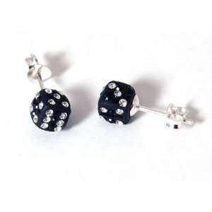  925 Silver Crystal Encrusted Black Dice Earrings by TOC Jewelry